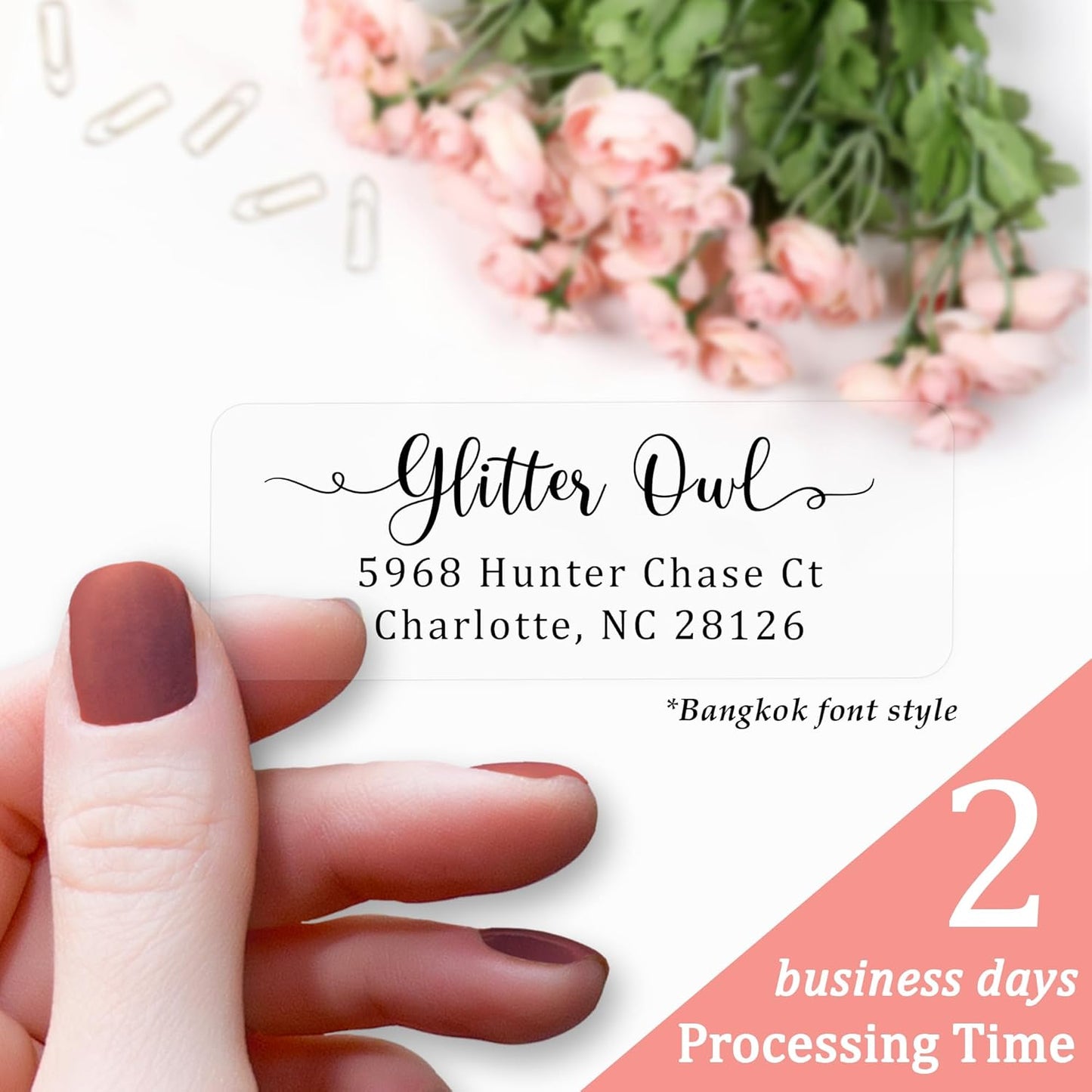 Personalized Return Address Labels Simple - Set of 240 Elegant Custom Mailing Labels for Envelopes, Self Adhesive Flat Sheet Rectangle Personalized Name Stickers (Clear)