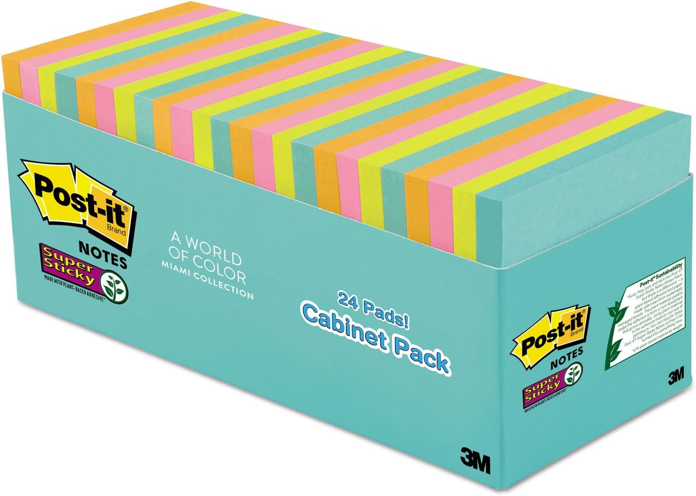 Post-it Super Sticky Notes, 24 Sticky Note Pads, 3 x 3 in., School Supplies, Office Products, Sticky Notes for Vertical Surfaces, Monitors, Walls and Windows, Supernova Neons Collection