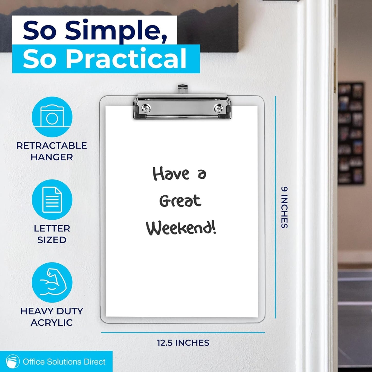 Plastic Clipboards (Set of 6) Transparent Clipboard (Clear) Strong 12.5 x 9 Inch | Holds 100 Sheets! Acrylic Clipboards with Low Profile Clip | Bulk Back to School Supplies for Teachers