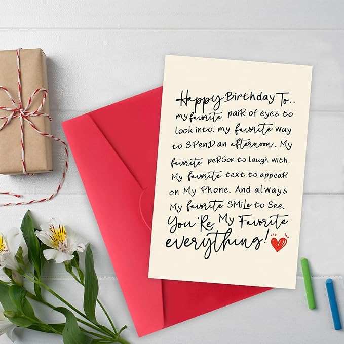 Romantic Birthday Card for Husband Boyfriend, Funny Birthday Cards Gifts for Wife Girlfriend, Sweet Love Card for Women Men, You're My Favorite Everything!