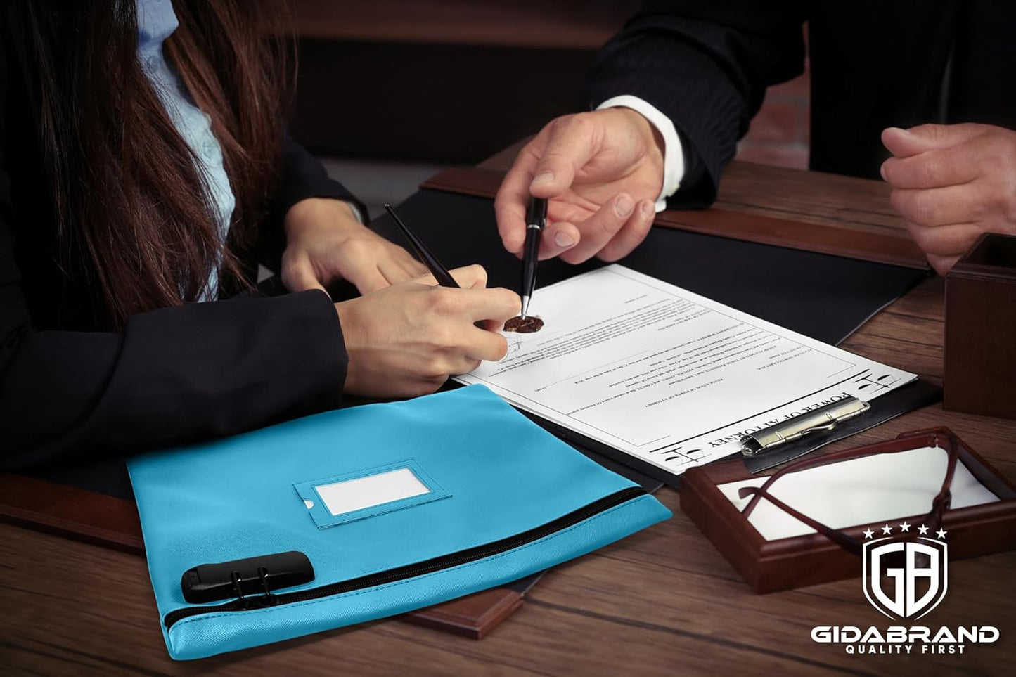 Notary Bag with Lock | 14x11 inch | Light blue | Zipper Notary Supplies Bag | Locking Notary Bag for Notary Kit, Stamp, Embosser, Ink Pad, and Valuables | Locking Document Bag | Journal Carrying Case