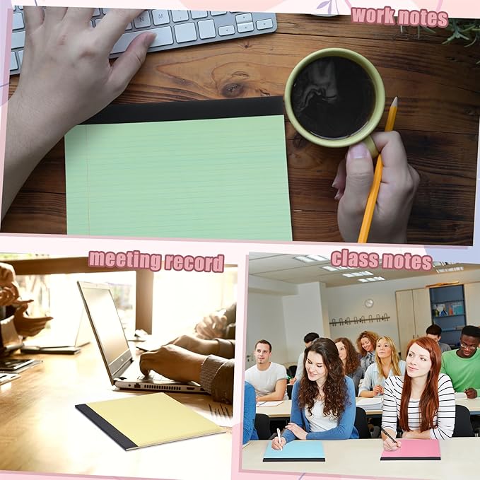 Lincia 12 Pcs 11" x 9.5" Legal Pads College Ruled Notepad Landscape Notebook Horizontal Lined Notebook 80 Gsm Assorted Colors Paper Pastel Writing Pads for School Office, 40 Sheet (Candy Color)