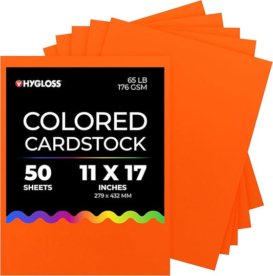Hygloss Dark Orange Bright Colored Cardstock - 11x17-Inch, 50 Sheets, 65 lb/ 176 gsm, Fade-Resistant, Acid-Free Color Card Stock Paper