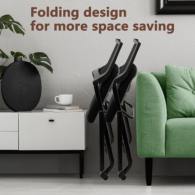 CLATINA Stackable & Foldable Conference Room Chairs, Waiting Room Chairs with Wheels & Lumbar Support, Ergonomic Mesh Bouncing Back Folding Chair for Office Meeting Schools Training Room, Black 10pk