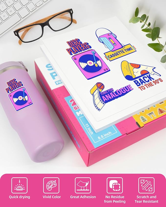 QYH Sticker Paper for Inkjet Printer - 240 Sheets White Matte Printable Vinyl Sticker Papers 8.5x11 In Labels Waterproof Stickers for Cutter, Crafts, Scrapbooking Dries Quickly & Tear Resistant