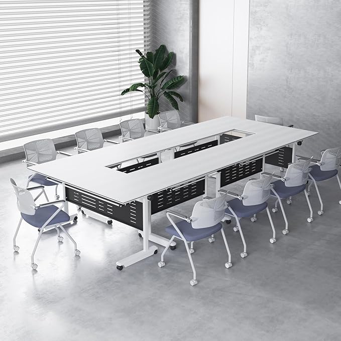 4Pack Conference Room Table, Folding Conference Table for Office Classroom, Mobile Training Tables with Casters Silent Wheels, Large Rectangular Convertible Modular Seminar Tables (L47.2in)