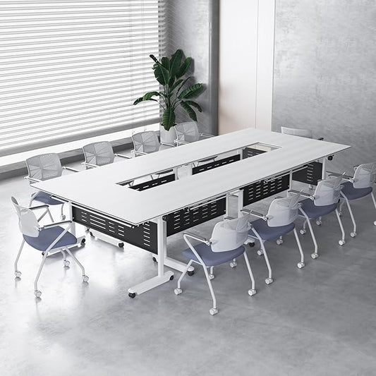 8Pack Conference Room Table, Folding Conference Table for Office Classroom, Mobile Training Tables with Casters Silent Wheels, Large Rectangular Convertible Modular Seminar Tables (L47.2in)