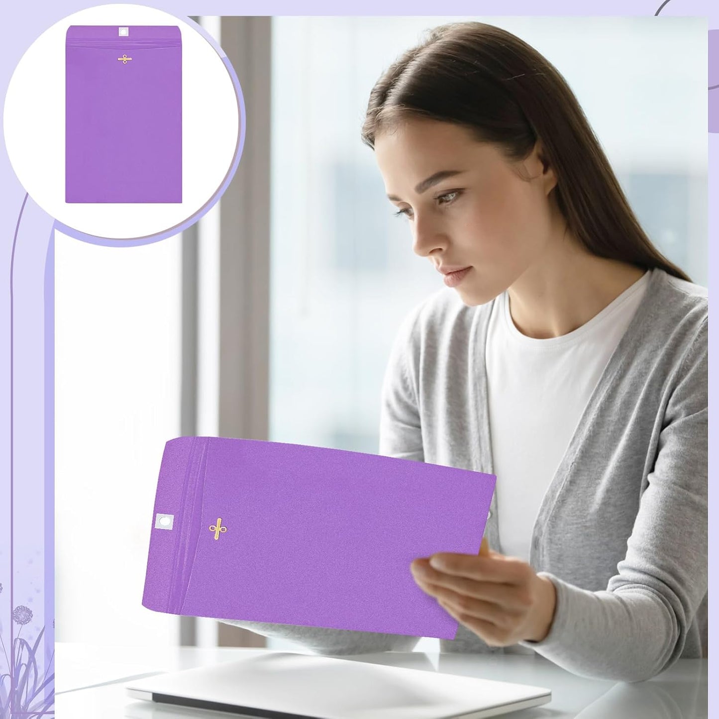 Geyee 100 Pcs Clasp Manilla Envelopes 6 x 9 Inch Gummed Colored Envelopes for Storing or Mailing for Home Office Business Supplies(Purple)
