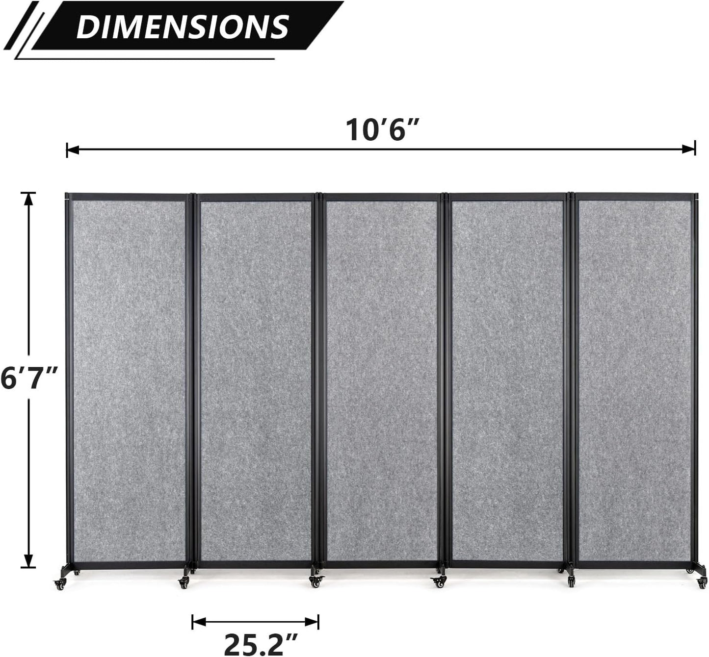 Room Partition,Office Divider,Portable Commercial Screen Dividers,Privacy Partition Separator,Classroom School Dividers,10'6"L* 6'7"H,5 Panel,Light Grey