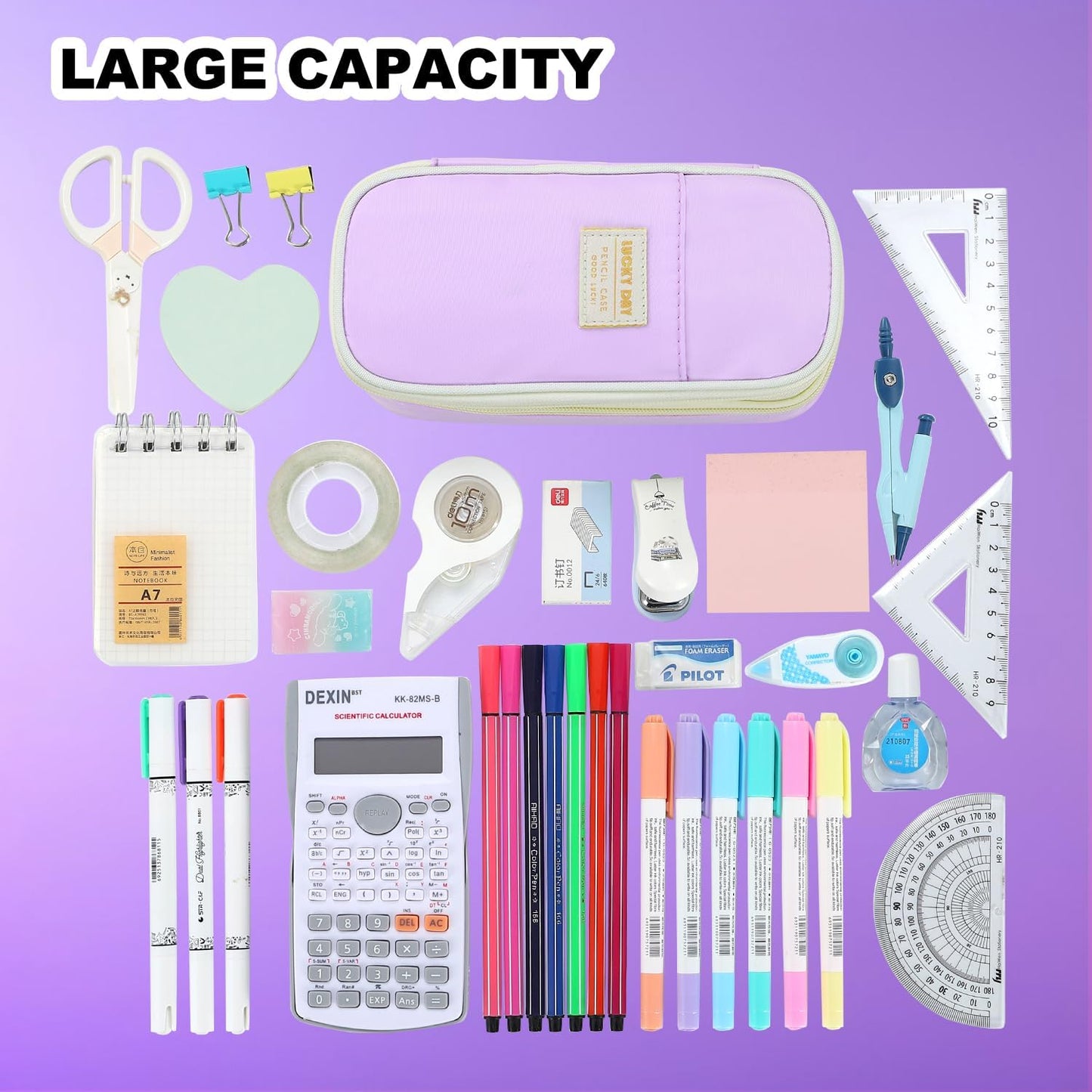 Pencil Case for Girls Kids Teens Adults Big Pencil Bag with Zipper Big Pen Pouch Large Stationery Pen Case Organizer for School Purple