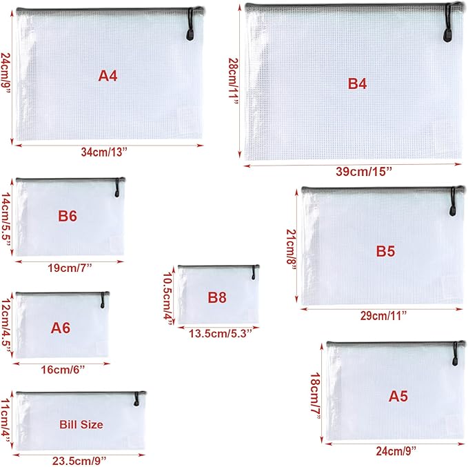 Oaimyy-B6(5.5"x 7.5"),12 Pcs,Plastic Mesh Zipper Pouch Document Folders Bag Zip File Folders for School Office Supplies, Travel,Puzzles Games Organizing Storage-Black