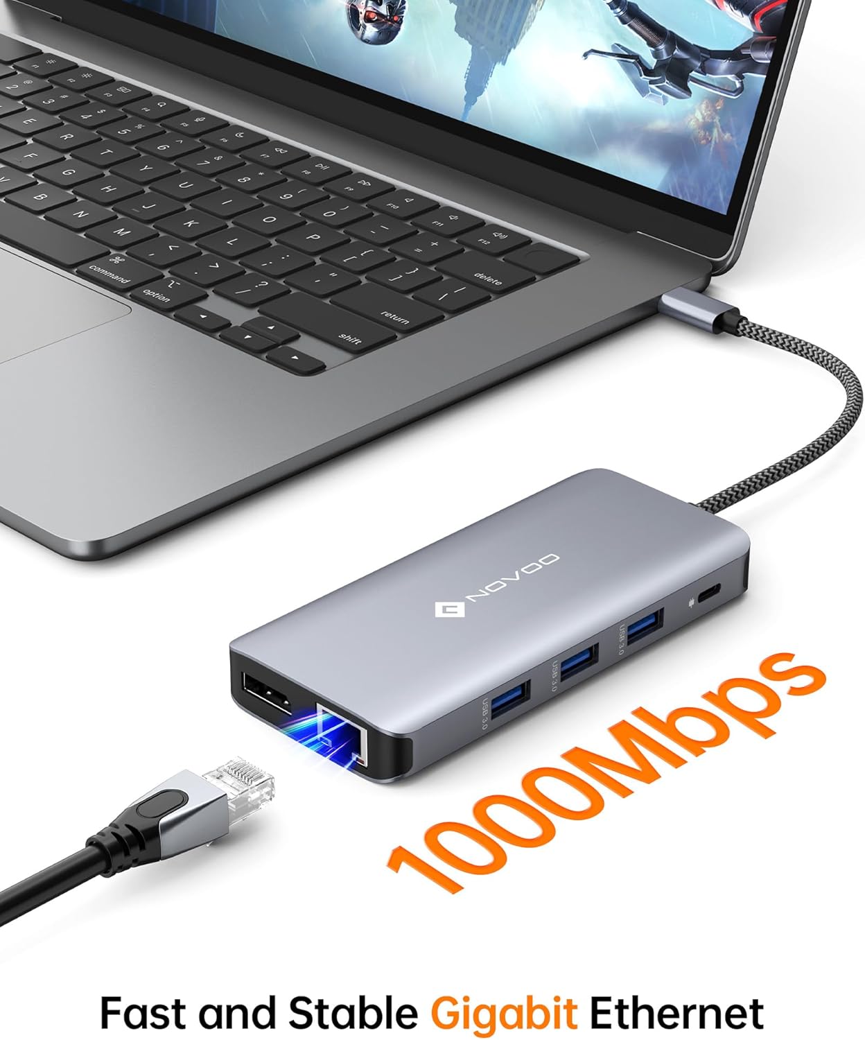 USB C Docking Station, NOVOO Triple Display Type C Hub Dual Monitor HDMI 4K@60Hz DP Multiport Adapter 4USB Ethernet SD/TF 100W PD Dongle Data for Dell/Surface/HP/Lenovo Thinkpad Laptop
