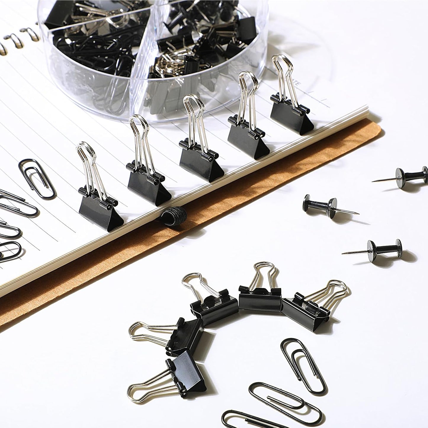 1560 Pcs Paper Clips and Binder Clips Assorted Sizes, Large Medium Small Binder Clip Paperclips Thumb Tacks, College Supplies Home Office Supplies Document Organizing(Black)