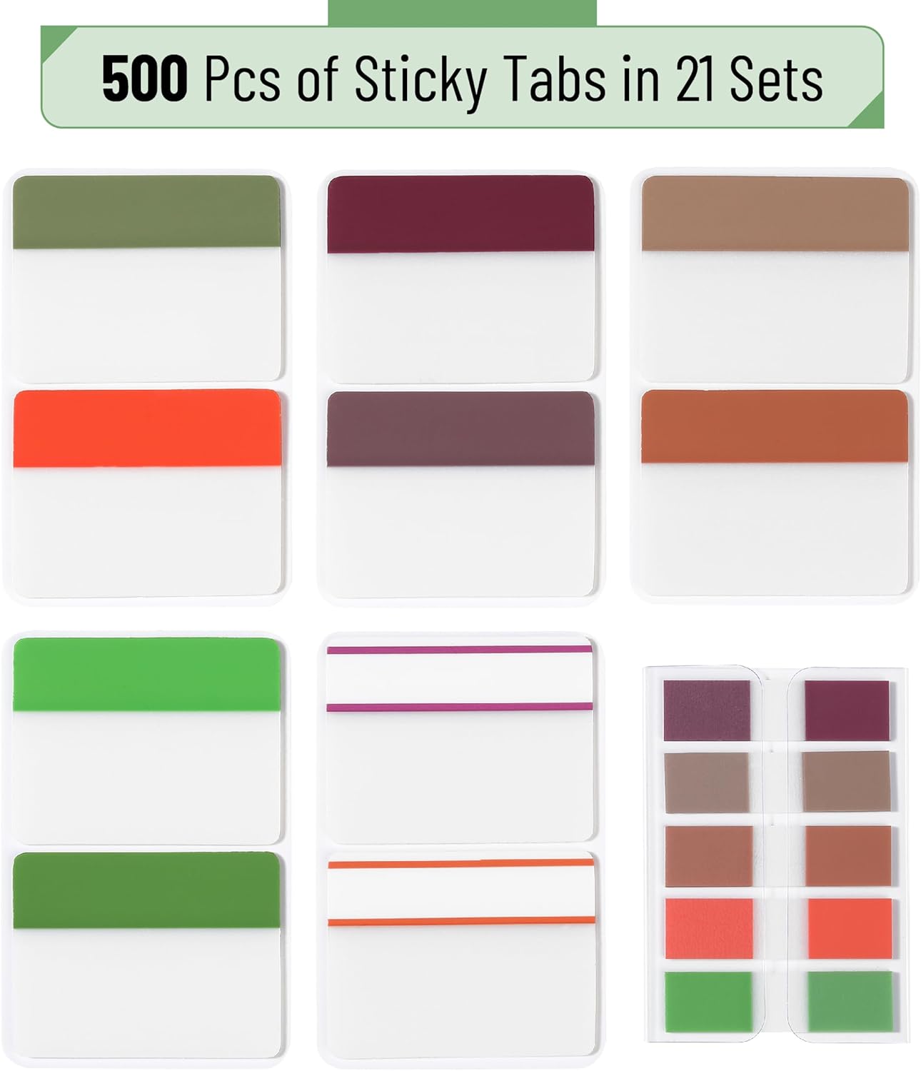 Mr. Pen- Sticky Index Tabs, 500 Pcs, 21 Sets, Colorful Sticky Tabs for Notebooks, Page Markers, Page Tabs for Binders, Page Tabs Sticky Tabs for Books, Notebook Tabs, Book Sticky Tabs for Notebooks
