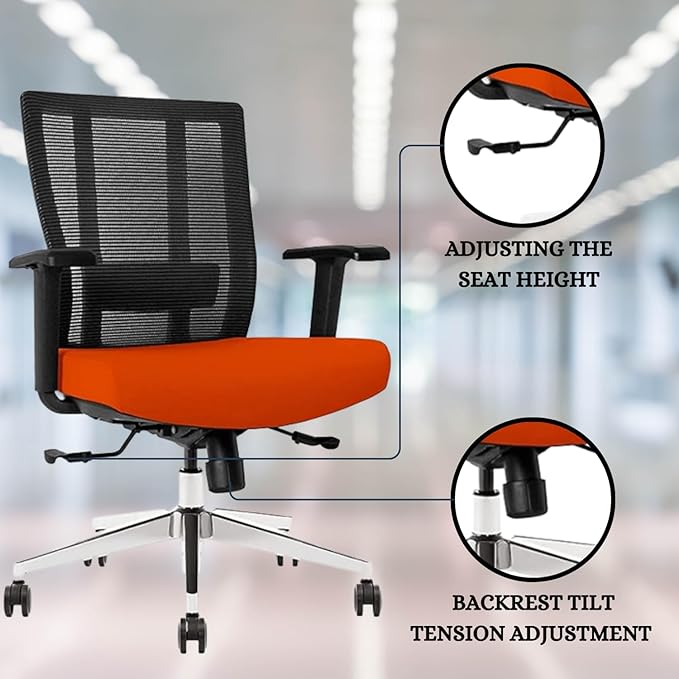 Ergonomic Office Chair - Breathable Mesh Back with Adjustable Lumbar Support, 3D Armrests, Tilt Function, and 360° Swivel Wheels - Perfect for Home Office or Conference Room - Stylish Tangerine Design