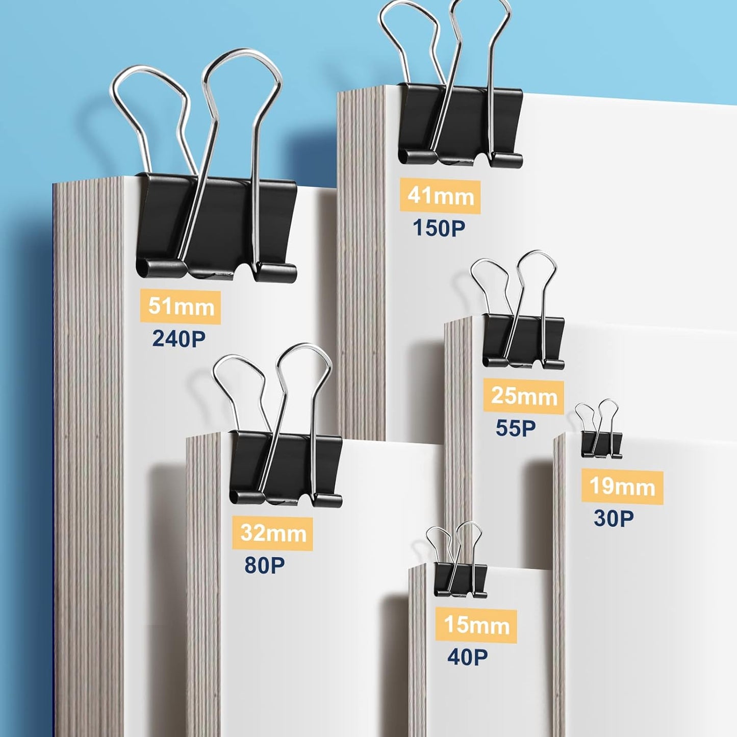 208 PCS Binder Clips Paper Clamps Assorted Sizes, Metal Paper Binder Clip, Black Binding Paperwork Clamp Bulk, School Teachers Office Supplies