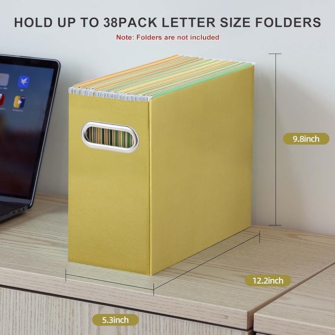 Oterri File Organizer, Small Storage Box, Cardboard File Folder Organizer, Collapsible File Box, Hanging File Organizer for Letter Size, Portable File Box with Handle, Only Box (Olive,4 Packs)