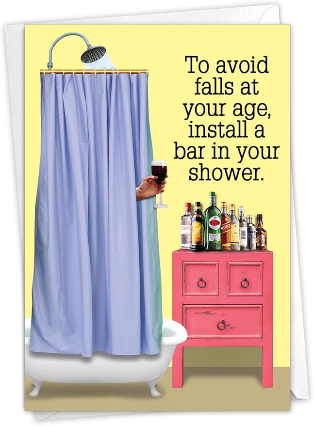 NobleWorks - Funny Happy Birthday Card with Envelope - Colorful Humor Card, Greeting Note - Shower Bar C6350BDG