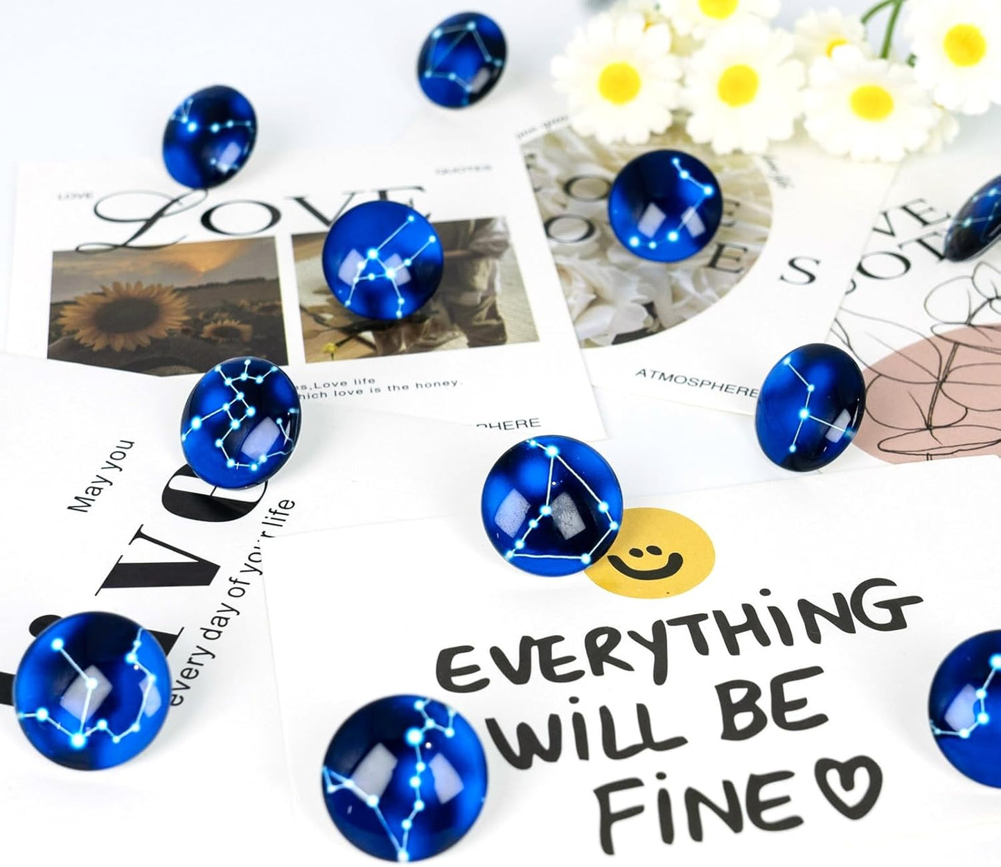 24Pcs Decorative Push Pins,Cute Push Pins,Cork Board Tacks,Cute Thumbtack for Office Decorative (24-Horoscope)