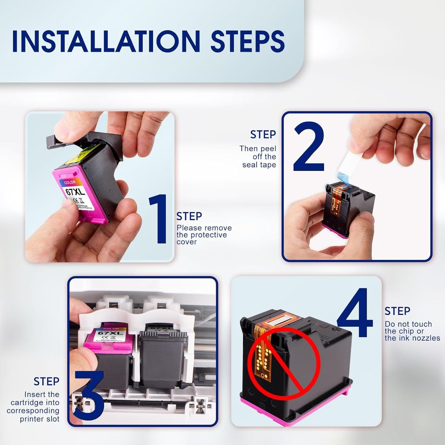 67XL 67 Ink Cartridges Black/Color Combo Pack Compatible for HP Ink 67 67XL Printer Ink Works with Envy 6455e 6400 6155e 6055e 6000 Deskjet 4255e 4155e 4100e 2755e 2700 (Black, Color) 2Pack