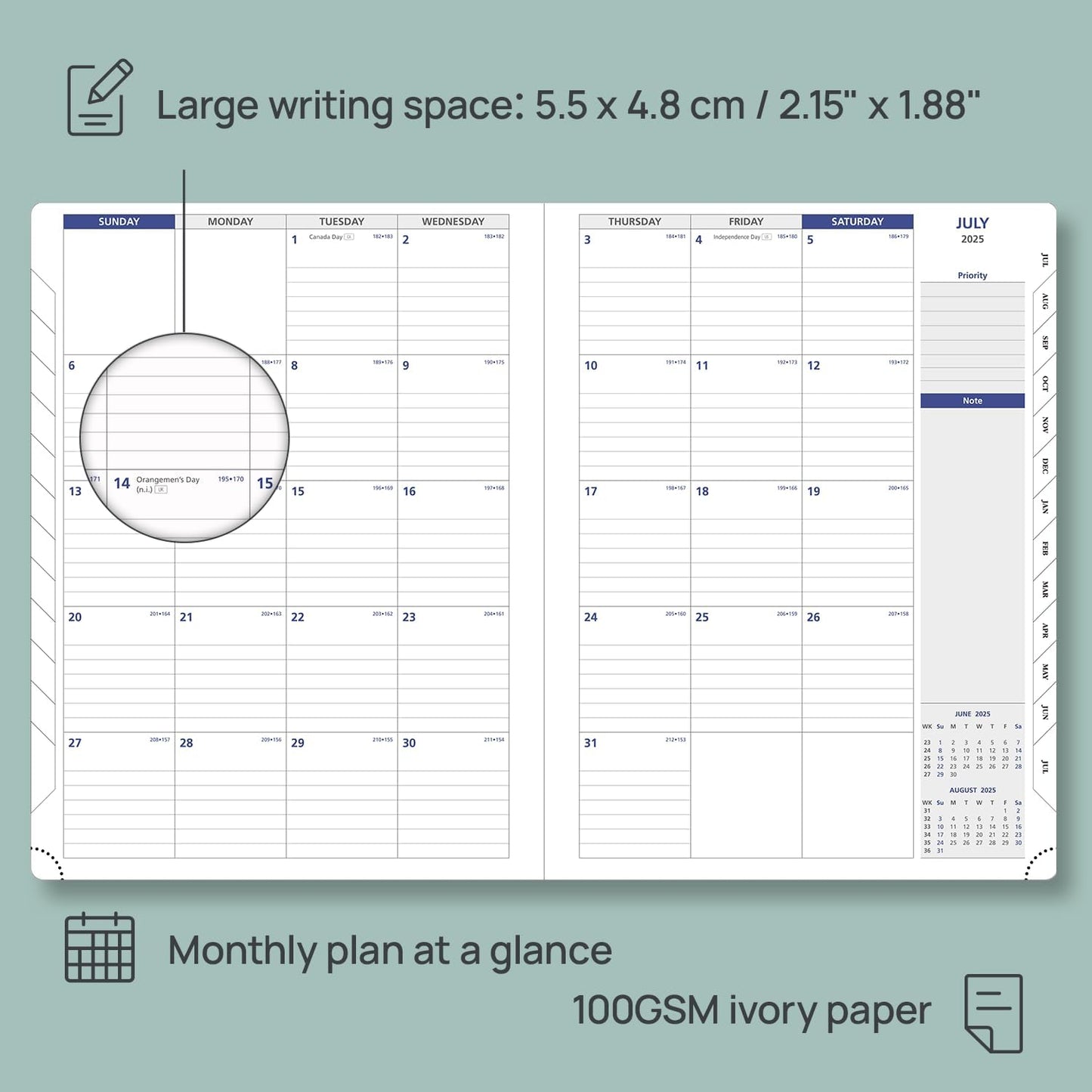 POPRUN Monthly Planner 2025-2026, 8.5'' x 11.25'', 13-Monthly Calendar (July 2025-July 2026) 15-Minute Hourly Appointment Book with Stair Tabs, Soft Cover, 100GSM Paper - Black