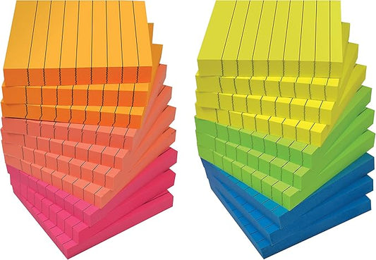 Better Office Products Lined Sticky Notes 3 x 3, 20 Pack Box, 2,000 Sheets (100/Pad), Self Stick Notes with Lines, Bright Assorted Colors, Post Memos, Strong Adhesive, 20 Pads in Box