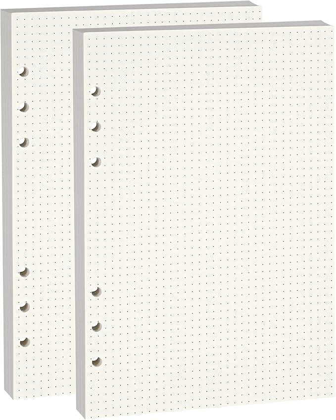 A5 Dot-Ruled Refill Paper, 100gsm Thick Beige No-Bleed Sheets (2 Packs, 80 Sheets Each), Pre-Punched – Fits A5 6-Ring Binders for Office, School & Teachers