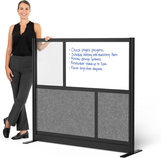 Workflow Modular Wall | Room Divider with Whiteboard, Sound-Dampening, & Frosted Acrylic Panels | Expandable Office Partition for Privacy & Productivity (53" x 48")