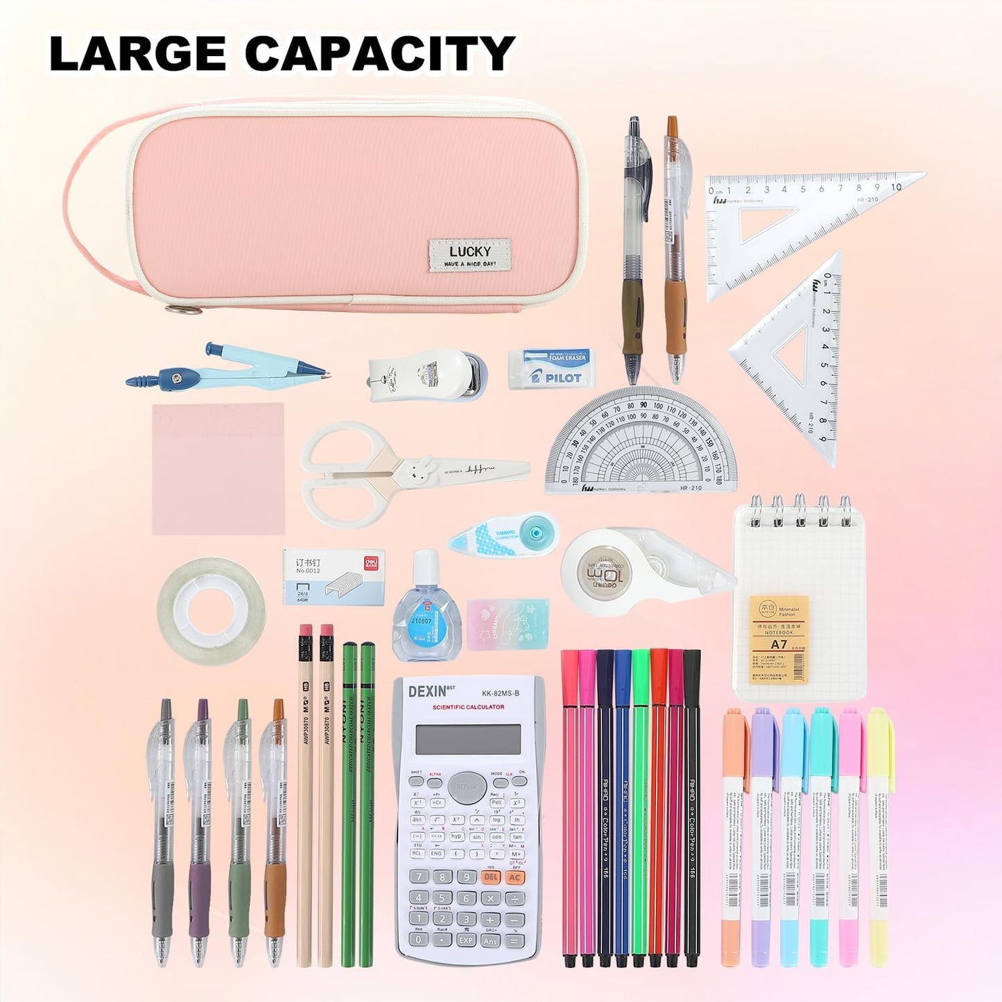 Pencil Case Large Zipper Pencil Pouch for Girls Kids Teens Adults Aesthetic Pencil Bag Stationery Organizer Pencil Case with Handle for School Pink