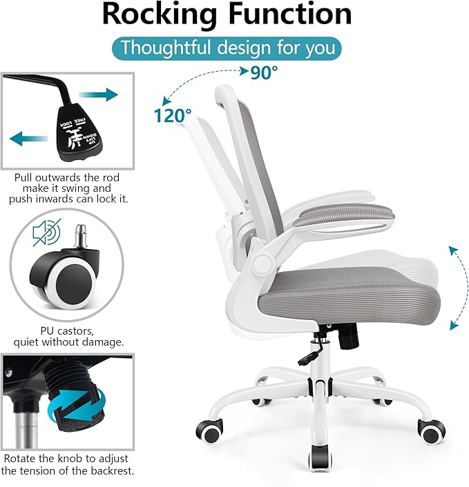 FelixKing Office Chair, Ergonomic Desk Chair Breathable Mesh Chairs with Adjustable High Back Lumbar Support Flip-up Armrests, Executive Swivel Comfy Task Computer Chairs for Home Office Gray