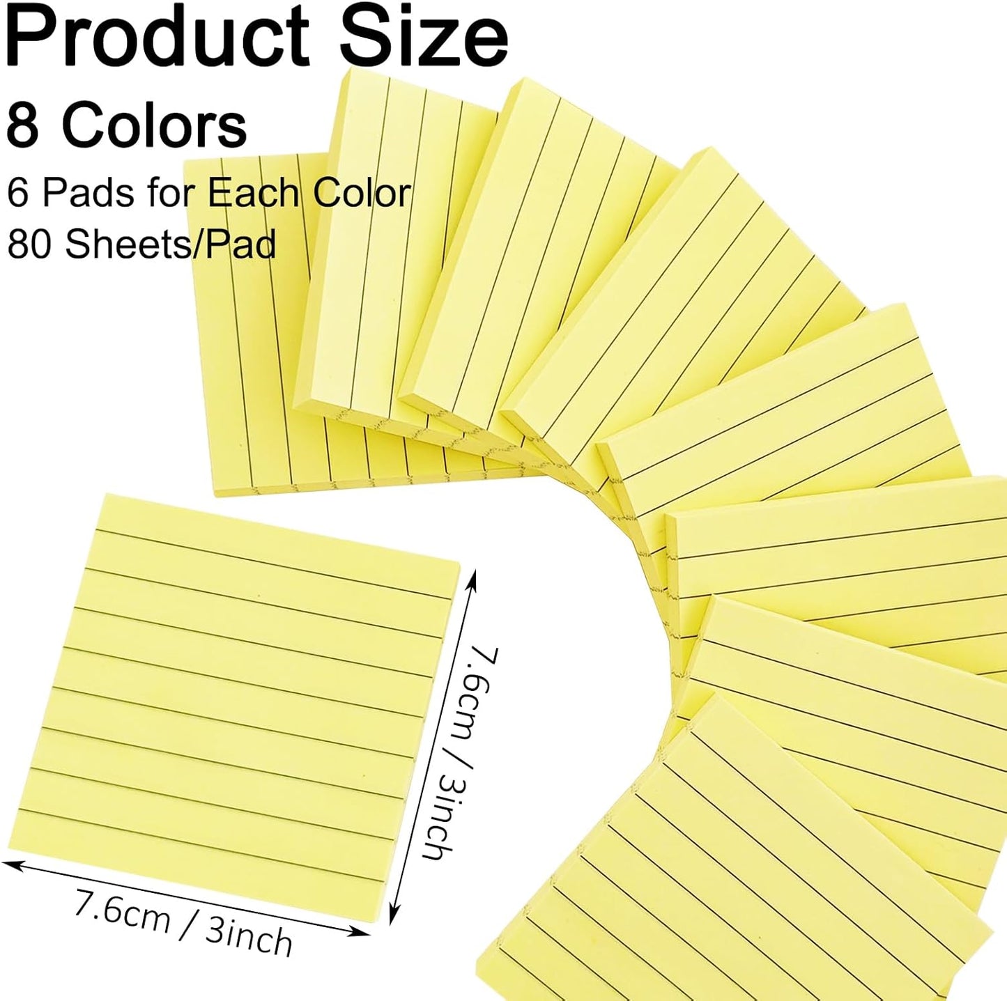 48 Pack 3840 Sheets Lined Sticky Notes 3X3 in Ruled Self Sticky Note Pads 80 Sheets/pad Colorful Sticky Notes with Lines Post Notes for Office, Home, School, Meeting
