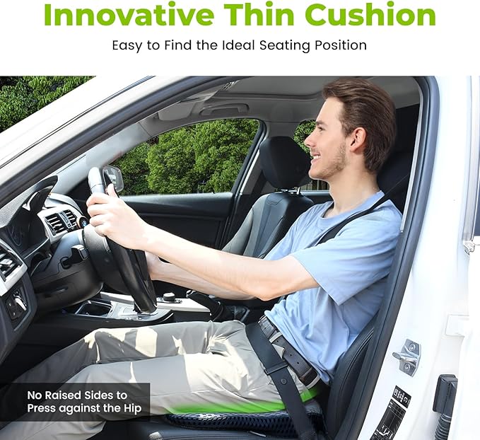Soft Dense Memory Foam Car Seat Cushion for Driving - Seat Cushion for Car Seat Driver with Wedge Design & Raised Back to Broaden Vision, Provides Comfort for Lower Back & HIPS (Passenger Use Too)