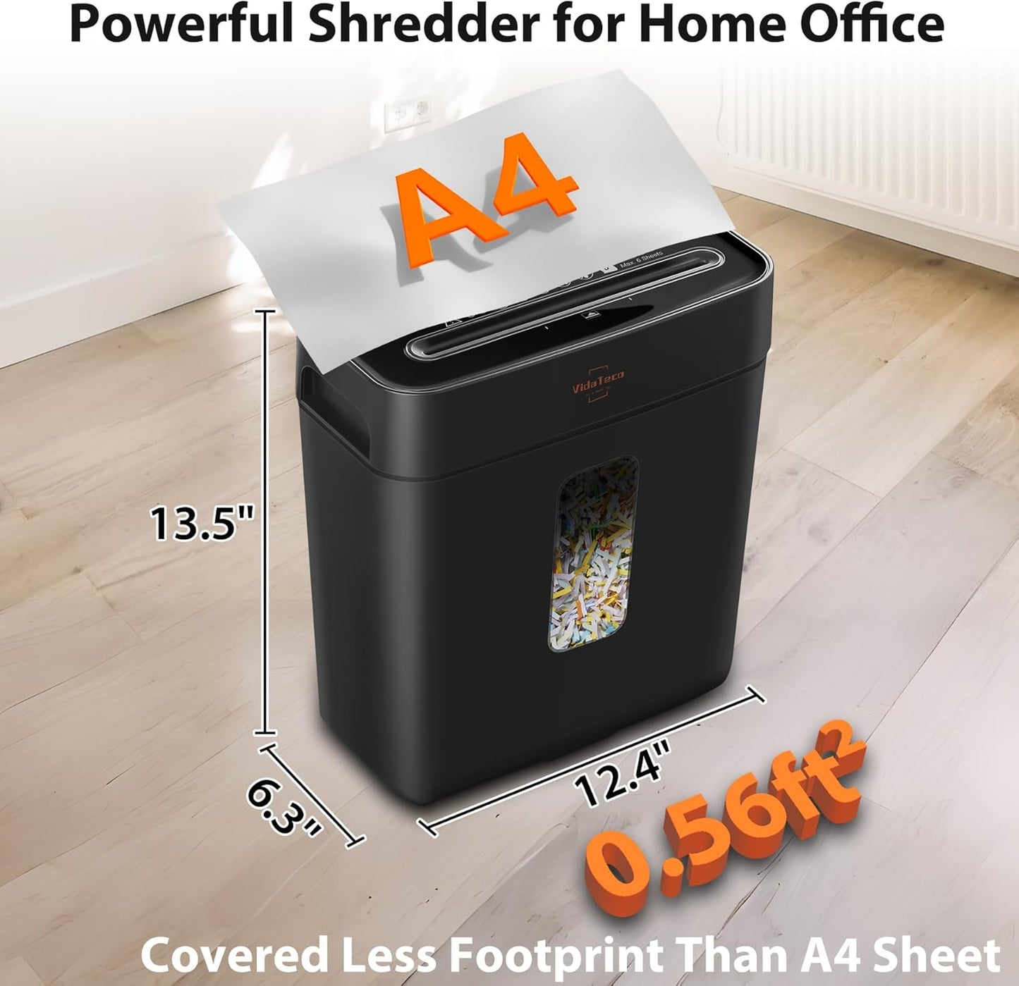 Paper Shredder for Home Use,VidaTeco 6-Sheet Cross-Cut Shredder,Also Shred Card/Clip/Staple,P-4 Higher Security,Small Document Shredder for Office,Paper Shredder Heavy Duty with Jam Proof,3.04-Gal Bin