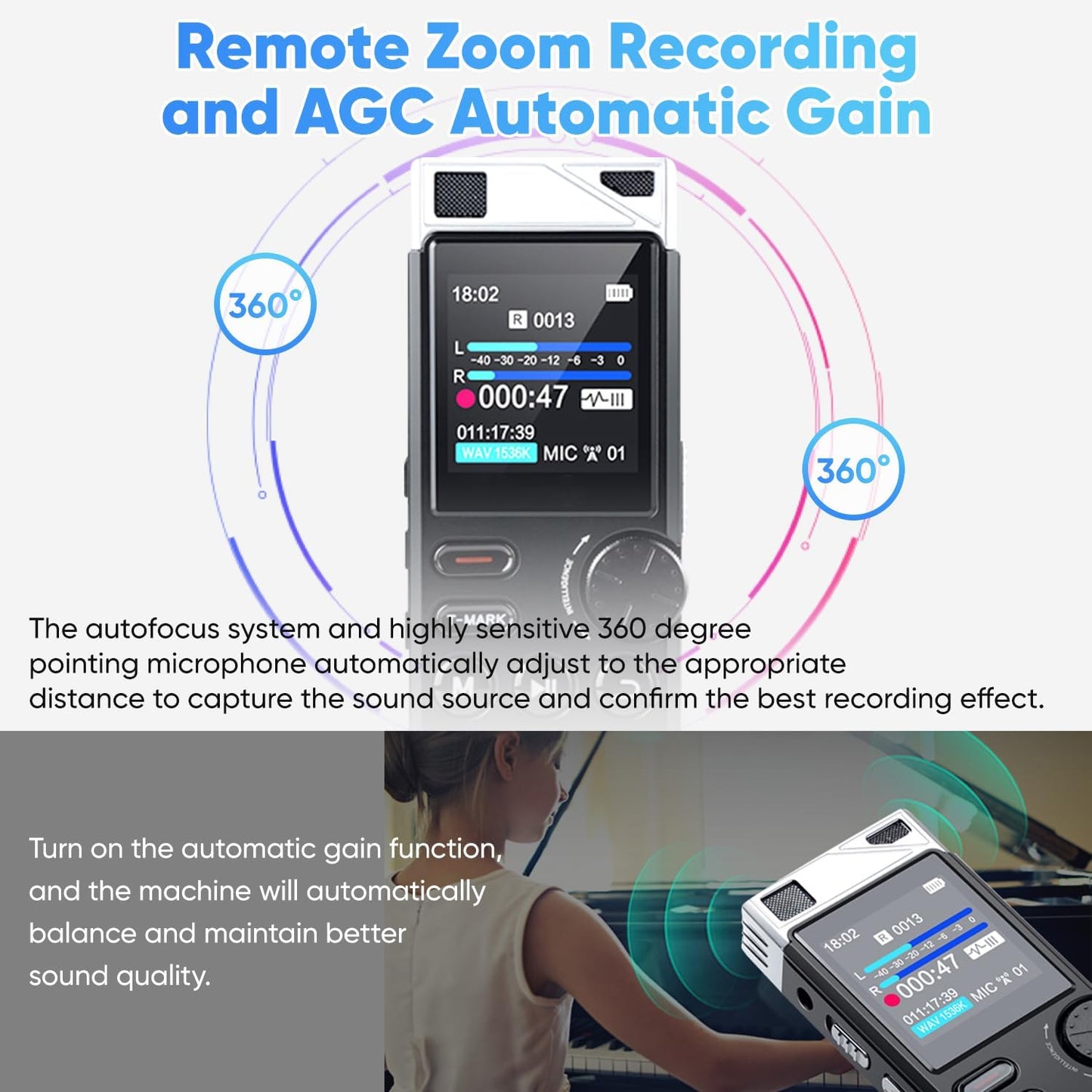 264GB Digital Voice Recorder,Professional Voice Activated Recorder for Lectures Meetings,18000 Hours voice recorder with playback,recording device, MP3 Player, Password Protection,audio recorder,Black