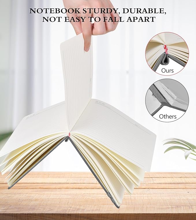 Lined Journal Notebook for Men & Women,200 Pages A5 Hardcover Leather Notebook (5.9"x8.5"), Travel Journal for Work, School, Business Writing, Note Taking, Notepad Diary (Grey)