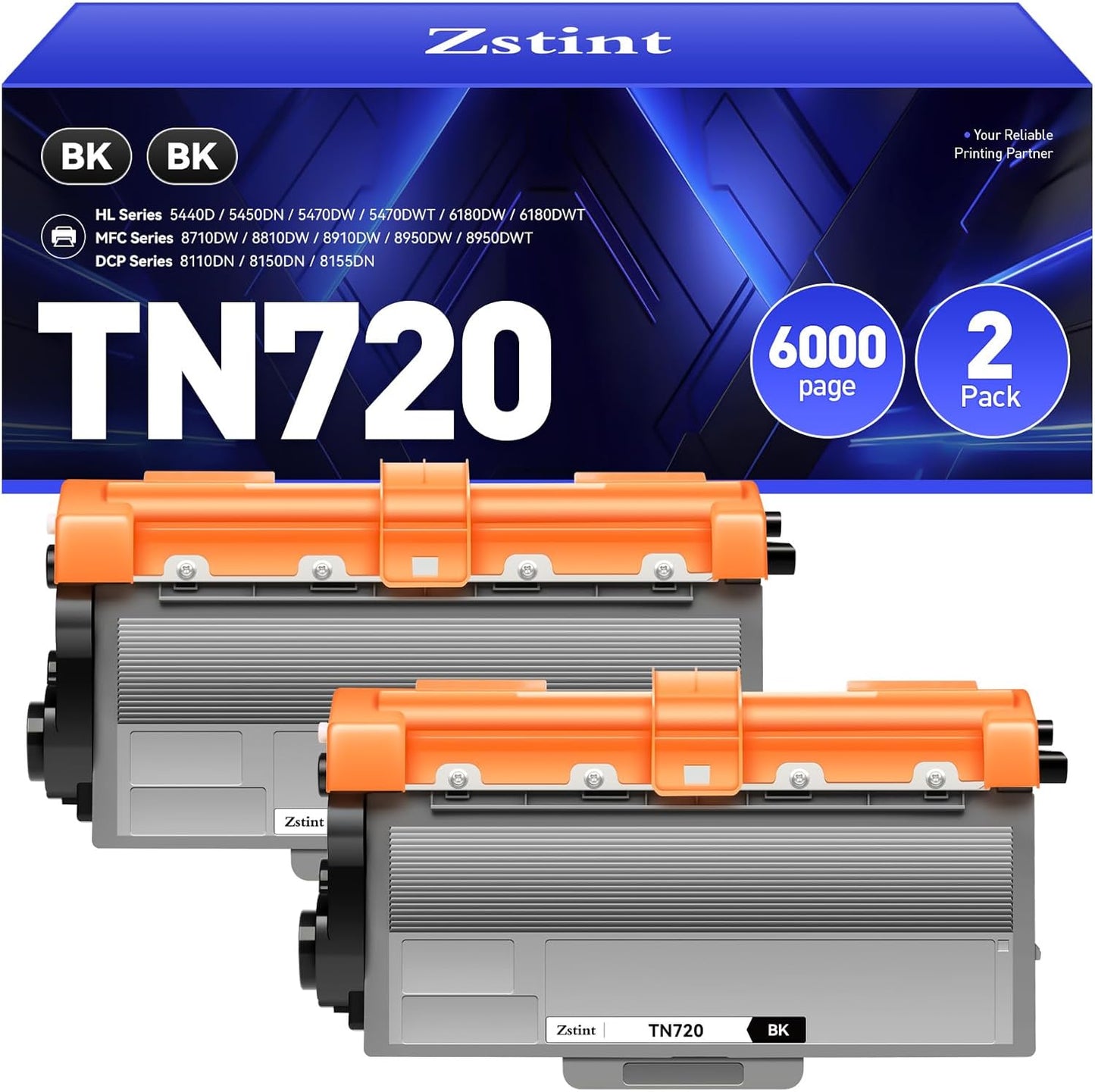 TN720 Toner Cartridge Black 2-Pack Replacement for Brother TN-720 TN750 TN-750 Toner Compatible with Brother HL-5450DN HL-5470DW HL-6180DW MFC-8710DW MFC-8910DW MFC-8950DW DCP-8150DN Laser Printer Ink