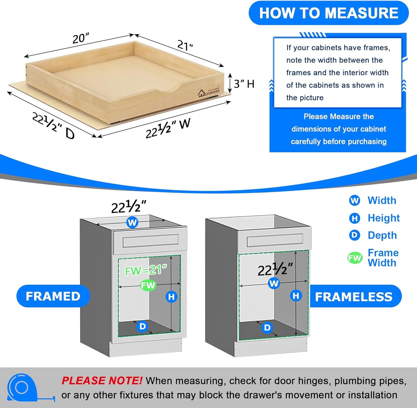 WelFurGeer Soft Close Pull Out Drawers for Cabinets, 20" W x 22" D Pull Out Cabinet Drawer with Heavy Duty Slides, Pull Out Cabinet Organizer, Cabinet Drawers Slide Out, Pull-Out Home Organizers