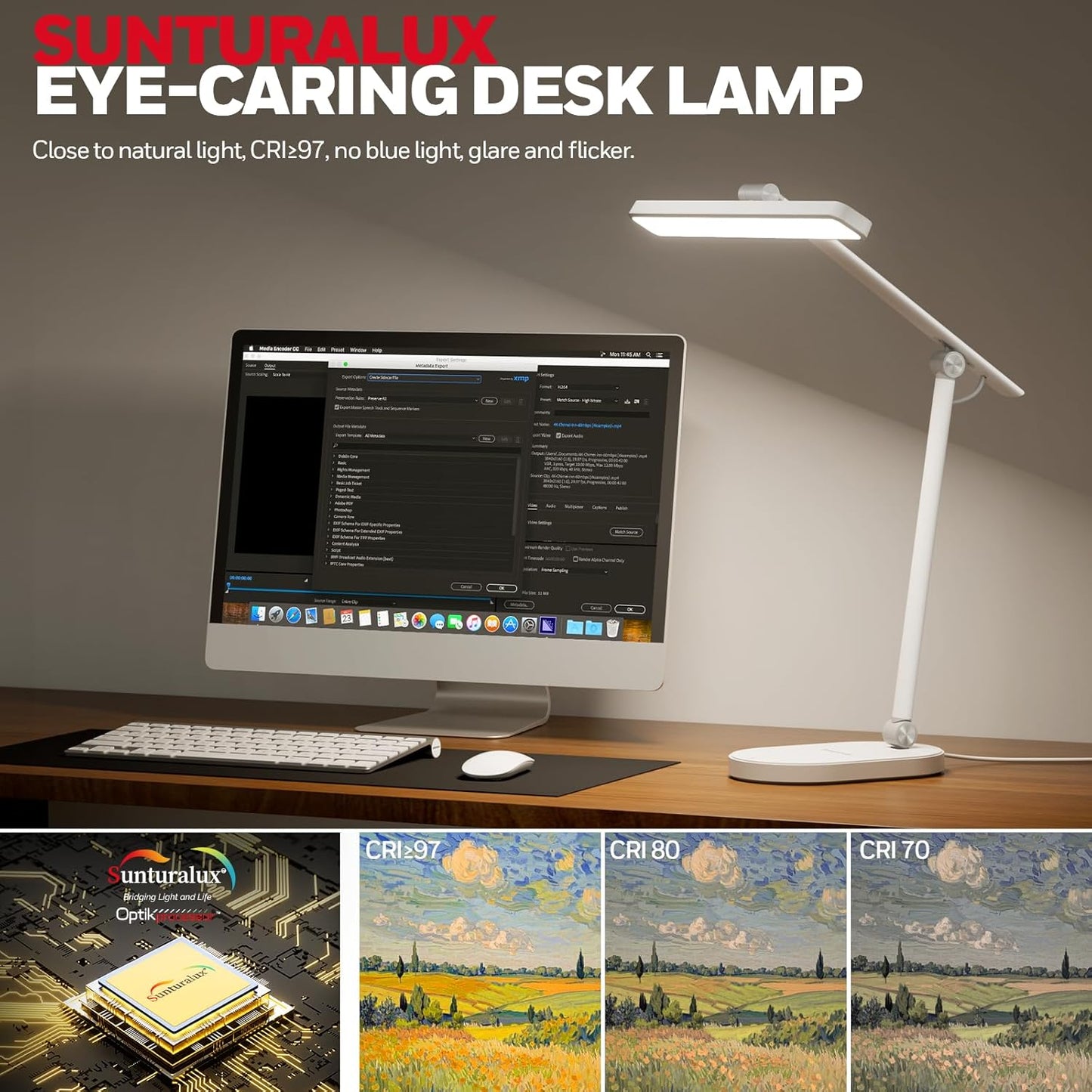 Honeywell Desk Lamp for Home Office, H4 Sunturalux™ Eye-Caring LED Desk Light, 700LM Dimmable Desk Lamp with Timer, Adjustable Desk Reading Light, Touch Auto Dimming Table Lamp for Study, Bedroom