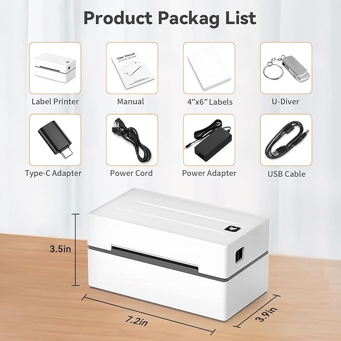 Bluetooth Thermal Shipping Label Printer, Wireless 4x6 Shipping Label Sticker Printer for Small Business and Office, Compatible with Android&iOS Windows, Used for Amazon, Shopify, Etsy USPS