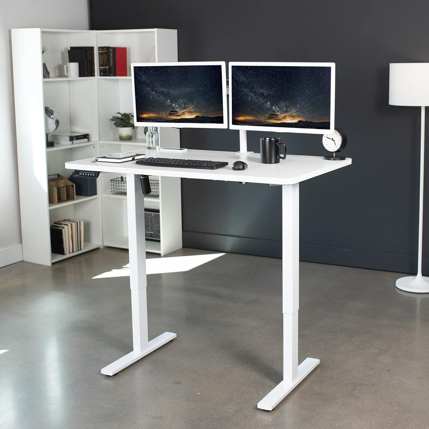 VIVO Electric 48 x 30 in Standing Desk, Memory Height Adjustment, 1B Series, One-Piece White Top, White Frame, DESK-KIT-1W5W