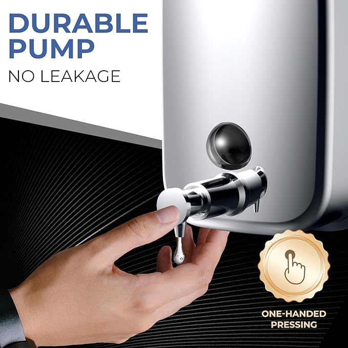 Commercial Soap Dispenser Wall Mount Stainless Steel Soap Dispensers Liquid Manual Anti-Leak Pump Hand Soap Dispenser for Bathroom Kitchen Silver (17 fl.oz./500ml)