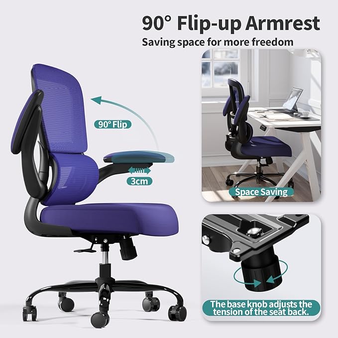 Office Chair - Ergonomic Desk Chair with Adjustable Lumbar Support, Mesh Computer Chair, Executive Chair for Home Office Comfortable Lumbar Support (Violet)