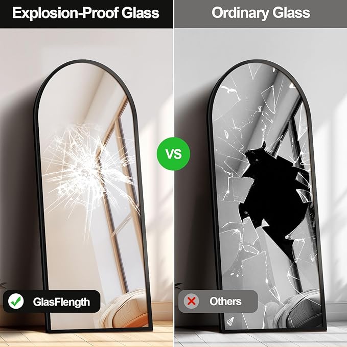 64"x21" Arched Full Length Mirror, Elegant Full Body Mirror with Stand for Bedroom & Cloakroom, Black