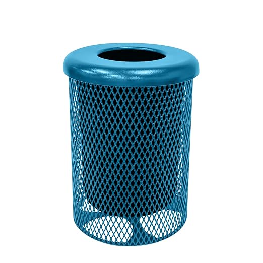 RFT-LBL Heavy Duty 32 Gallon Round Trash Receptacle, Liner Included, Light Blue with Flat Top, Made in America
