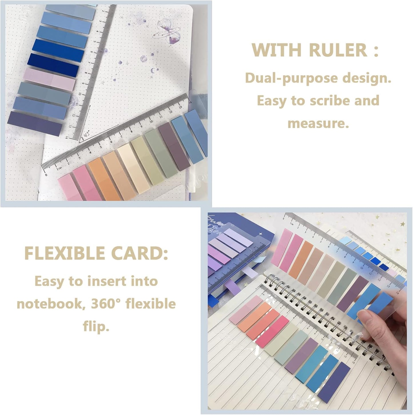 Potanro 800 Pcs Sticky Index Tabs, 4 Sheets Strip Index Tabs, Writable Page Sticky Notes with Ruler for Page Marking Classify File