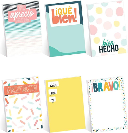 Gotcha Covered Notebooks Spanish Appreciation Sticky Note Assortment / 3" x 4" Repositionable Classroom Sticky Note Set En Espaol / Set of 6 Bilingual Encouragement Pads / Made in The USA
