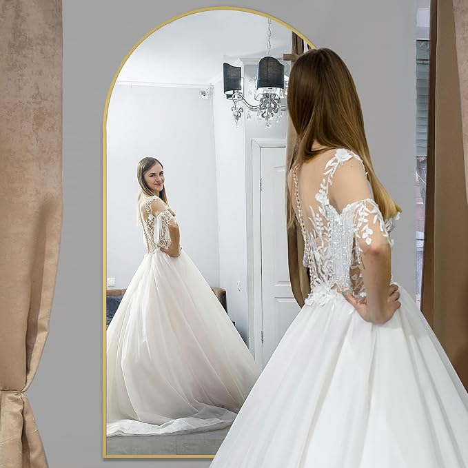 MELOMOIR 82"x44" Oversized Floor Mirror Freestanding, Arched Full Length Mirror for Bedroom Living Room Dressing Room Gym Yoga Hair Salon, Gold Mirror Full Length with Shatterproof Tempered Glass