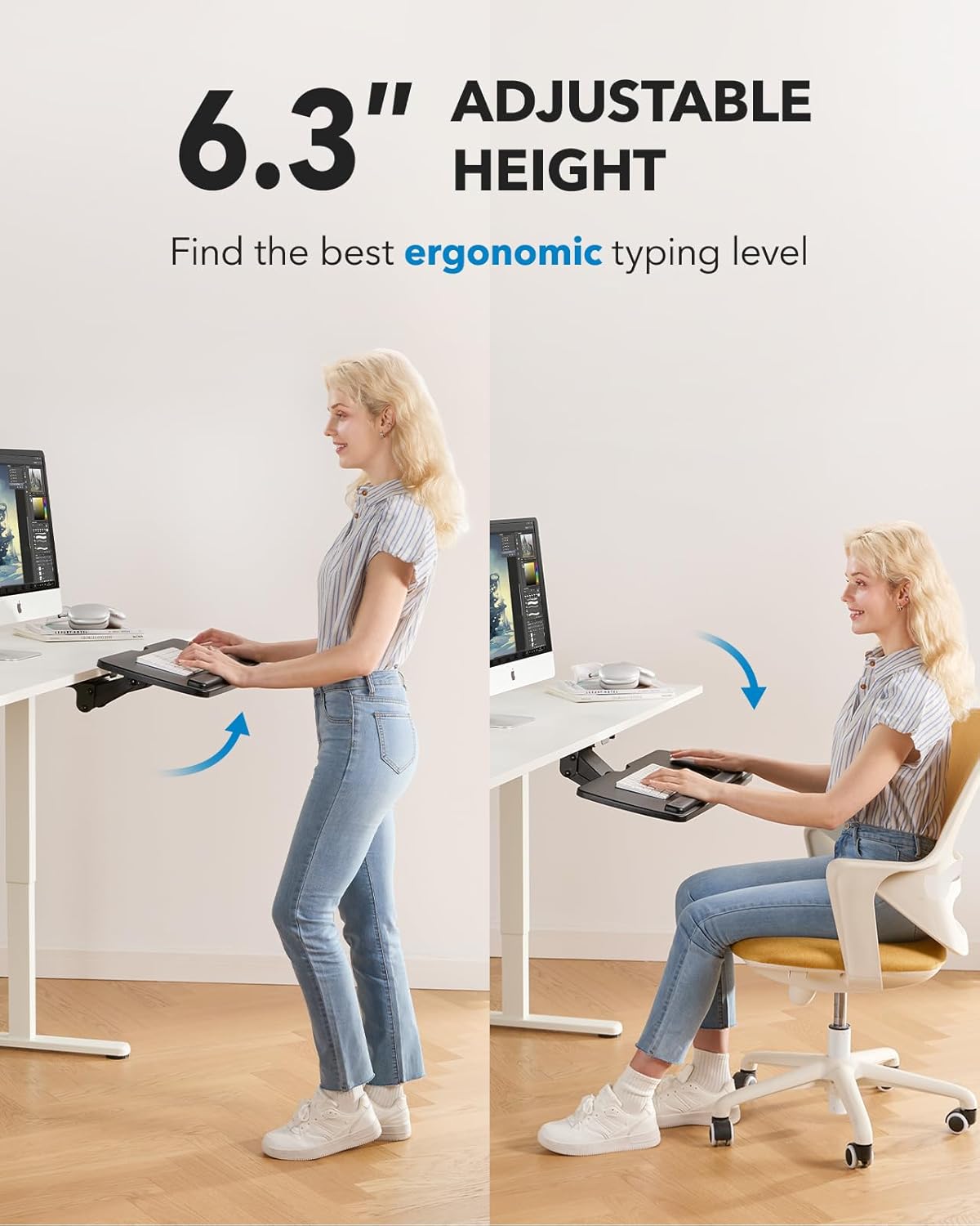 HUANUO Keyboard Tray Under Desk, 360 Adjustable Ergonomic Sliding Keyboard & Mouse Tray, Under Desk Keyboard Tray Slide Out, Keyboard Holder Under Desk for Typing in Home, Office Work, 25"W x 9.84"D