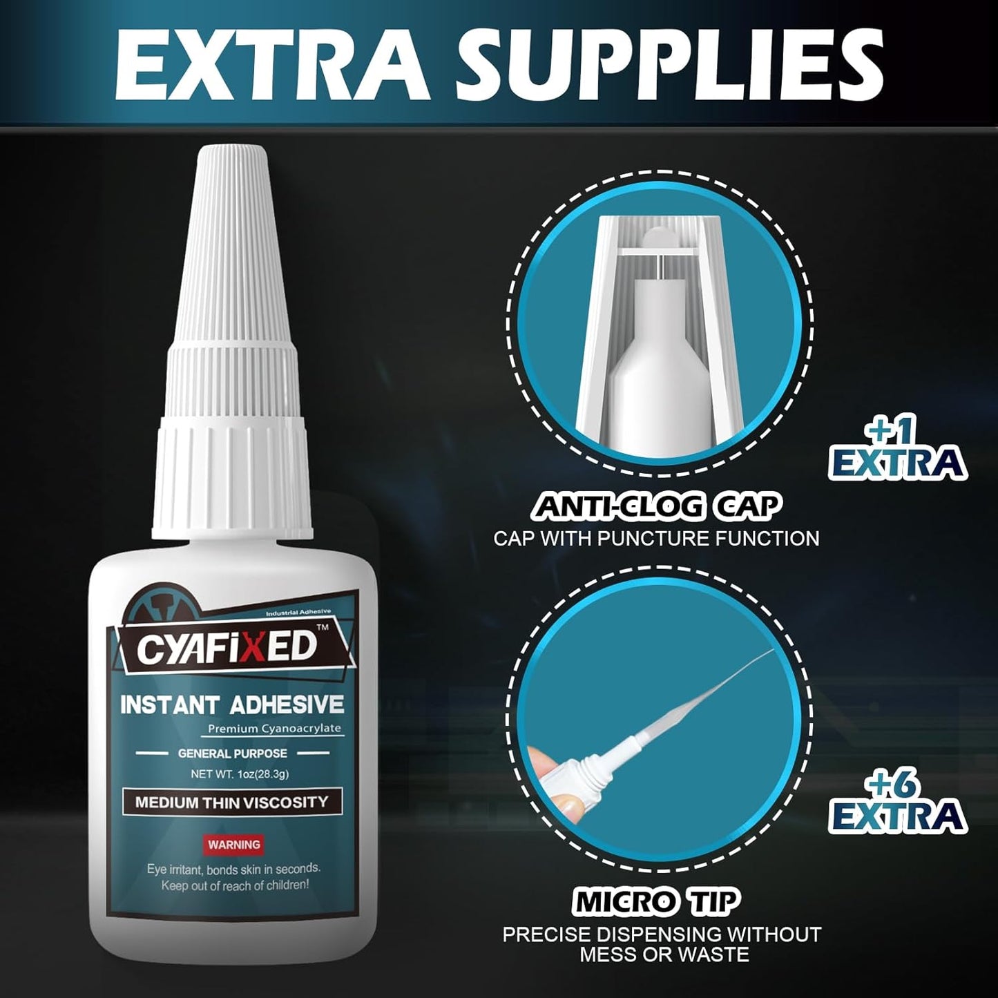 Super Glue Liquid, Instant Clear Cyanoacrylate Medium Thin Viscosity Adhesive, Food Safe CA Glue for Shoe Repair Leather Ceramic Plastic Glass Metal Wood Aquarium Porcelain Rubber Pottery Model Craft