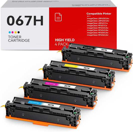 067H 067 Toner Cartridge Set 4 Pack High Yield Compatible for Canon 067H 067 Replacement for Canon imageCLASS LBP633Cdw LBP632Cdw MF653Cdw MF654Cdw MF656Cdw Printer | CRG-067H CRG067H (B/C/M/Y,4 Pack)